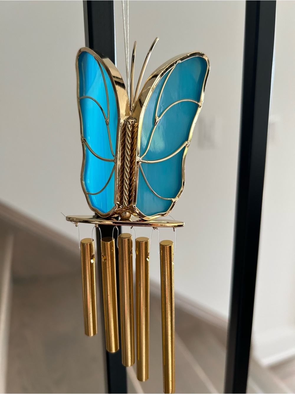 24k Gold Plated Turquoise Stained Glass Butterfly Wind Chime by Mascot Inc